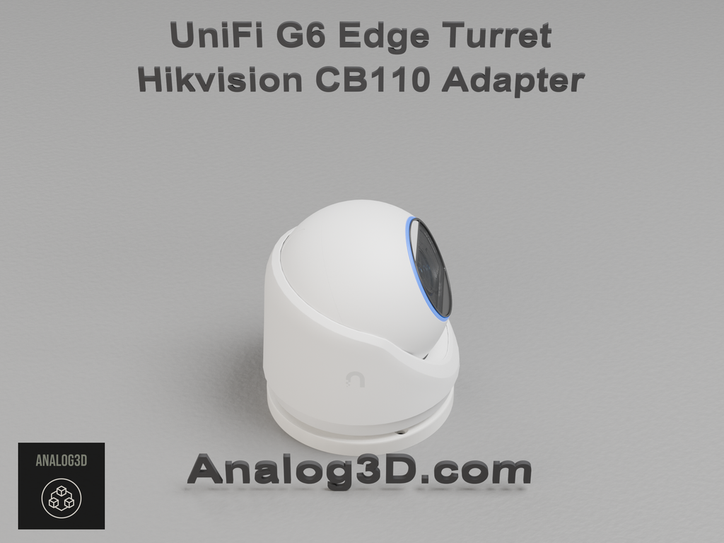 UniFi G6 Edge Turret installed on the Hikvision CB110 adapter plate - white PETG