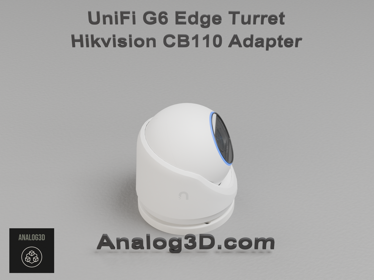 UniFi G6 Edge Turret installed on the Hikvision CB110 adapter plate - white PETG