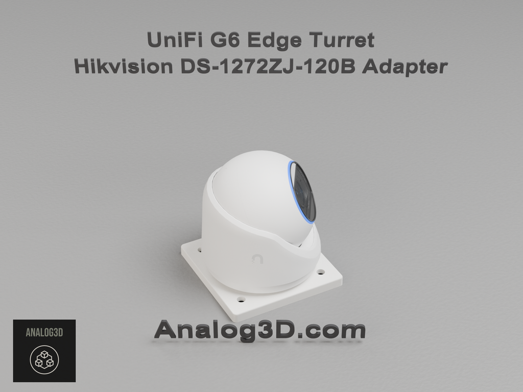 UniFi G6 Edge Turret installed on the Hikvision DS-1272ZJ-120B adapter plate - white PETG