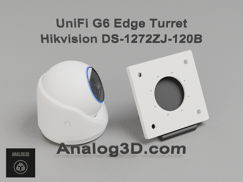 UniFi G6 Edge Turret on the Hikvision DS-1272ZJ-120B adapter plate - white PETG