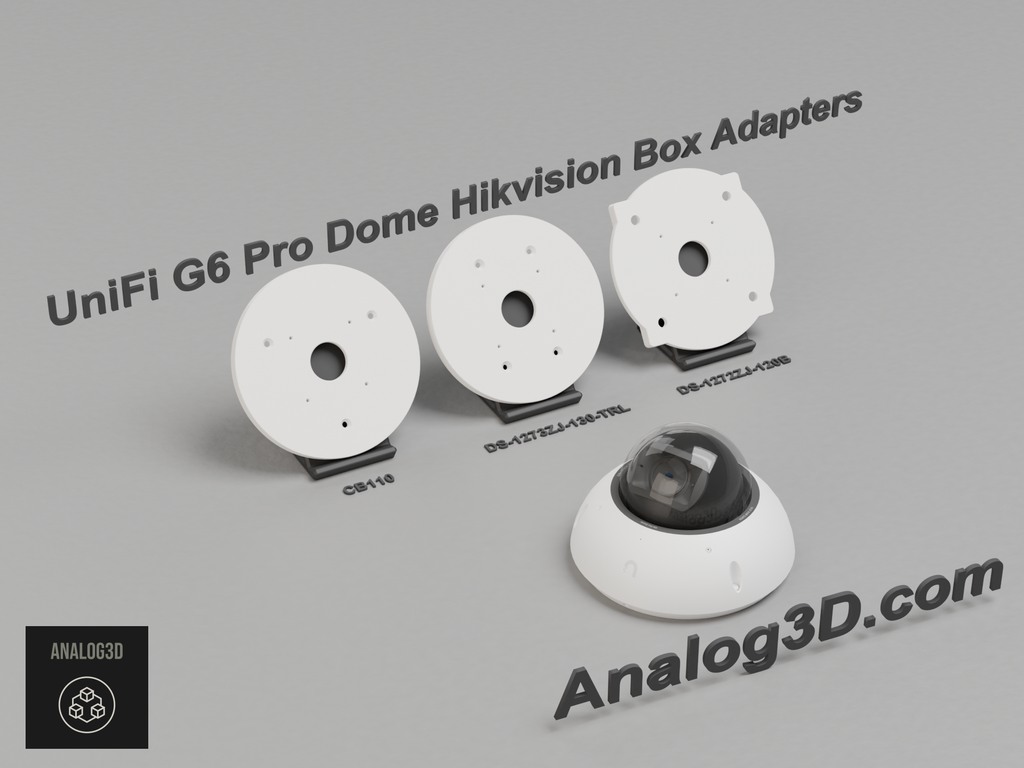 UniFi G6 Pro Dome Hikvision box adapter plates - CB110, DS-1273ZJ-130-TRL, DS-1272ZJ-120B - white PETG