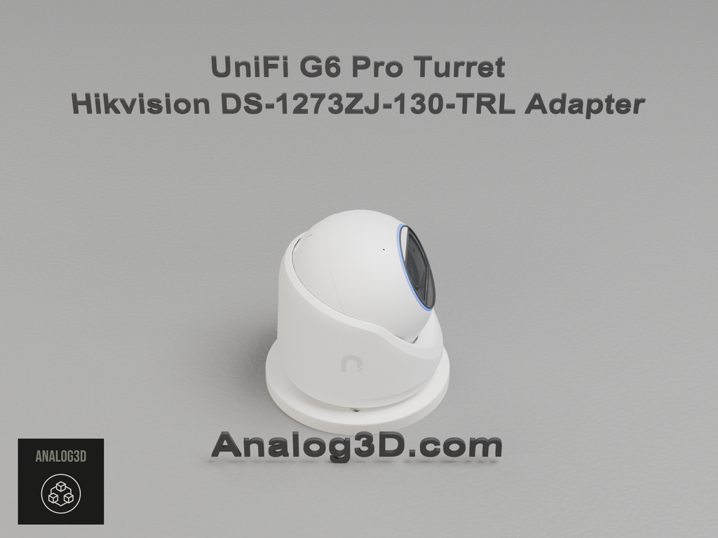 UniFi G6 Pro Turret installed on the Hikvision DS-1273ZJ-130-TRL adapter plate - white PETG