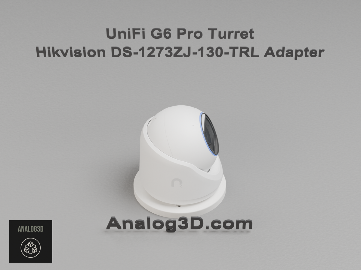 UniFi G6 Pro Turret installed on the Hikvision DS-1273ZJ-130-TRL adapter plate - white PETG