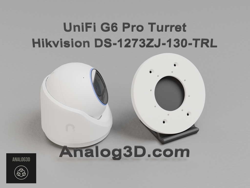UniFi G6 Pro Turret on the Hikvision DS-1273ZJ-130-TRL adapter plate - white PETG