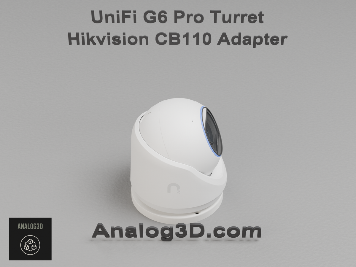 UniFi G6 Pro Turret installed on the Hikvision CB110 adapter plate - white PETG