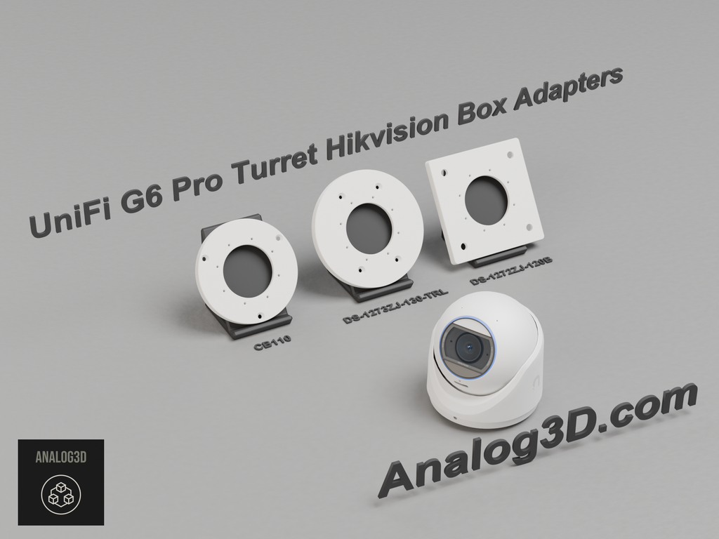 UniFi G6 Pro Turret Hikvision box adapter plates - CB110, DS-1273ZJ-130-TRL, DS-1272ZJ-120B - white PETG