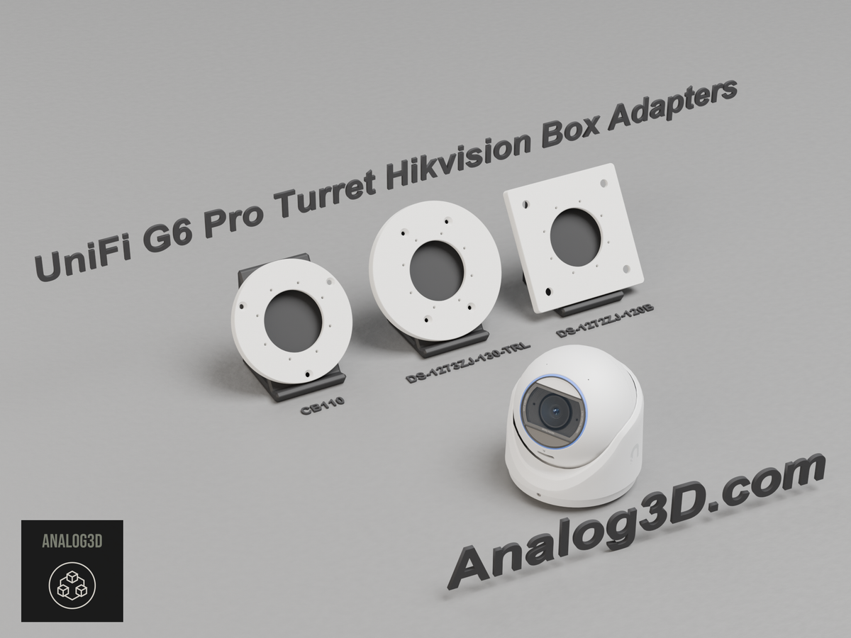 UniFi G6 Pro Turret Hikvision box adapter plates - CB110, DS-1273ZJ-130-TRL, DS-1272ZJ-120B - white PETG