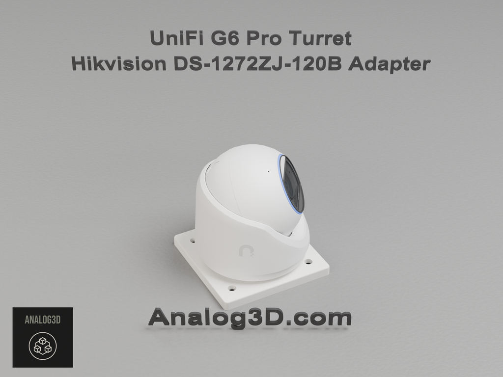 UniFi G6 Pro Turret installed on the Hikvision DS-1272ZJ-120B adapter plate - white PETG