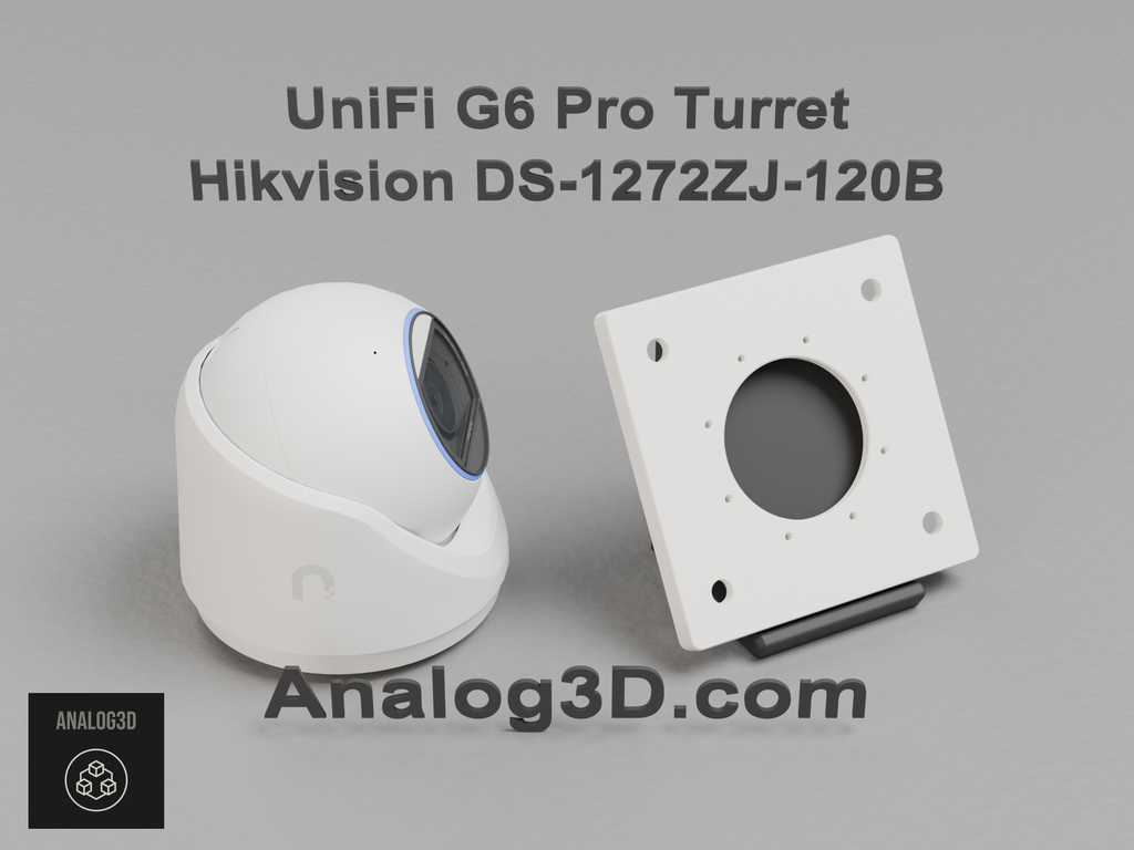 UniFi G6 Pro Turret on the Hikvision DS-1272ZJ-120B adapter plate - white PETG