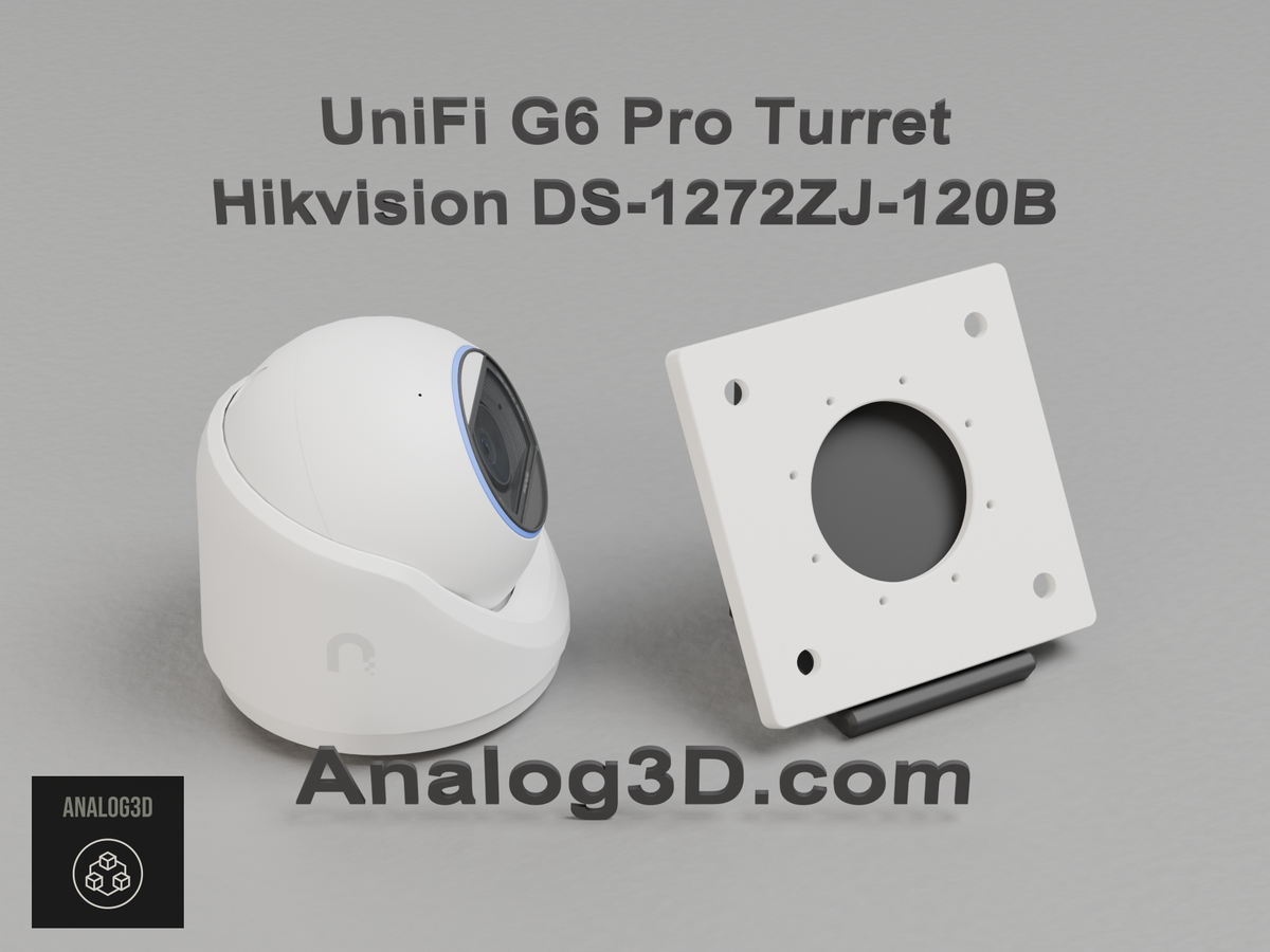 UniFi G6 Pro Turret on the Hikvision DS-1272ZJ-120B adapter plate - white PETG