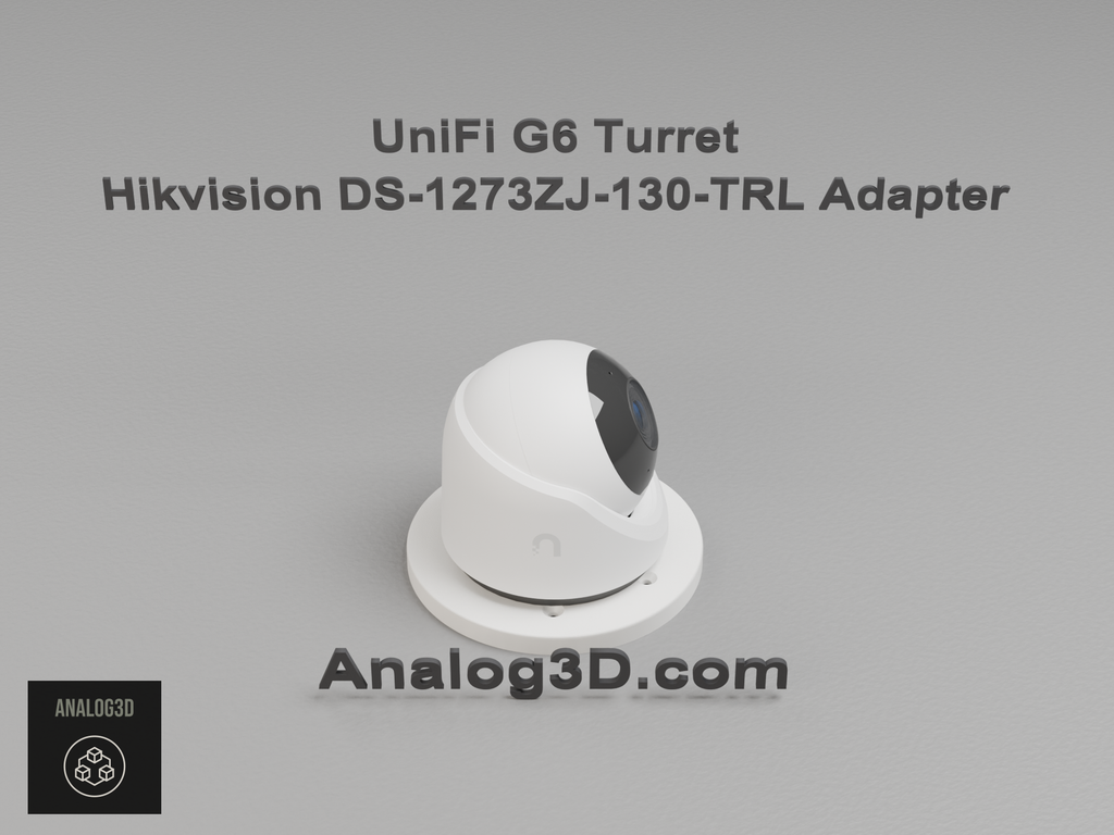 UniFi G6 Turret installed on the Hikvision DS-1273ZJ-130-TRL adapter plate - white PETG