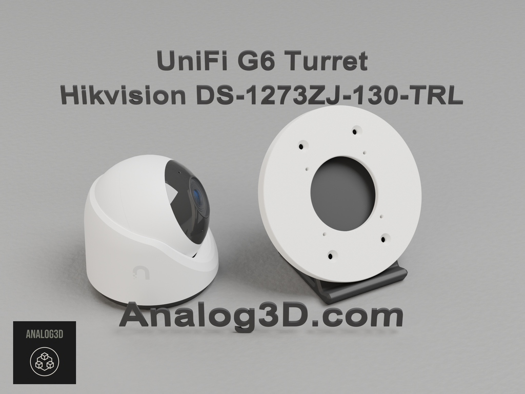 UniFi G6 Turret on the Hikvision DS-1273ZJ-130-TRL adapter plate - white PETG