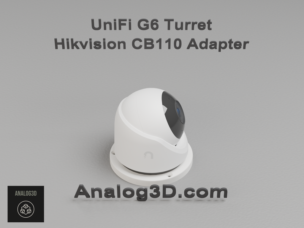 UniFi G6 Turret installed on the Hikvision CB110 adapter plate - white PETG