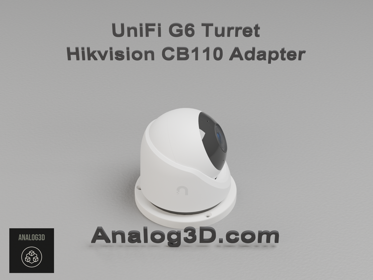 UniFi G6 Turret installed on the Hikvision CB110 adapter plate - white PETG