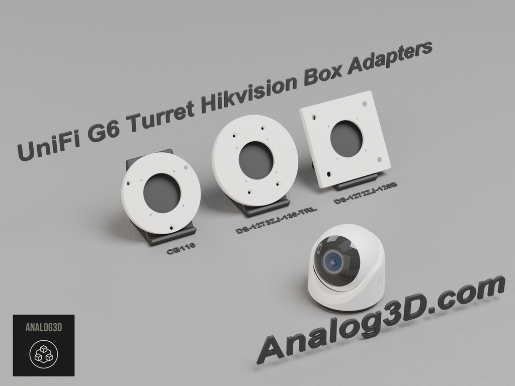 UniFi G6 Turret Hikvision box adapter plates - CB110, DS-1273ZJ-130-TRL, DS-1272ZJ-120B - white PETG