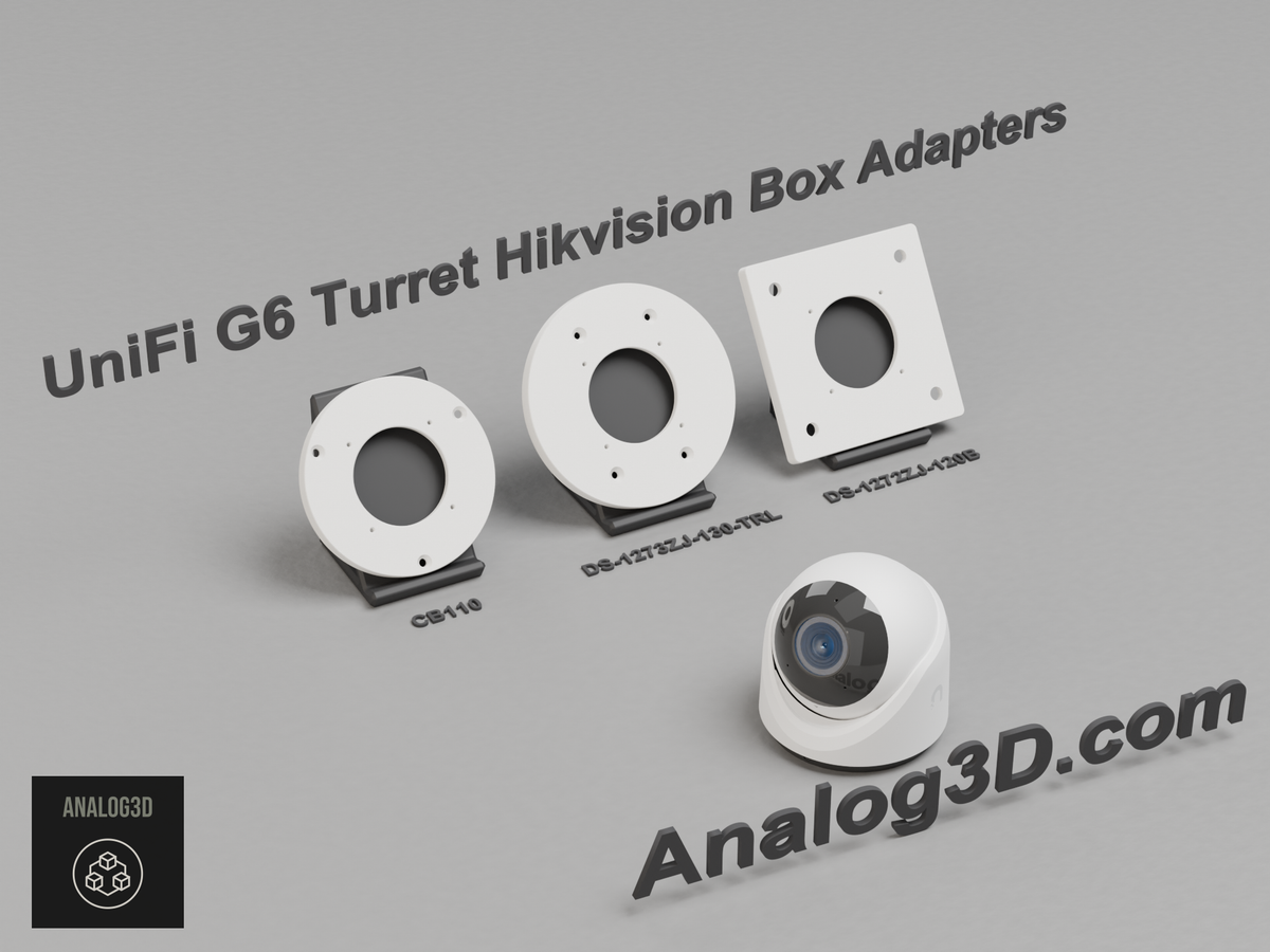 UniFi G6 Turret Hikvision box adapter plates - CB110, DS-1273ZJ-130-TRL, DS-1272ZJ-120B - white PETG
