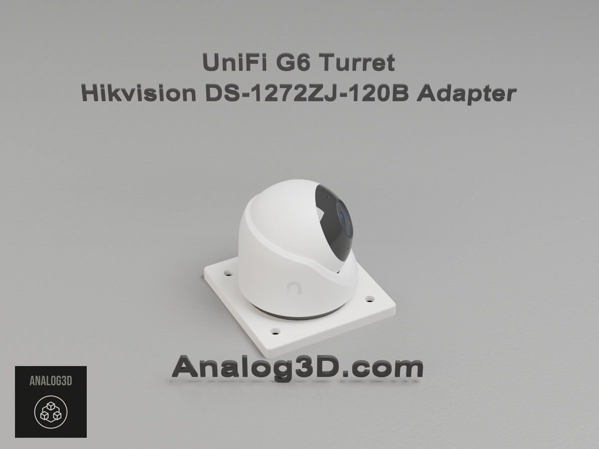 UniFi G6 Turret installed on the Hikvision DS-1272ZJ-120B adapter plate - white PETG
