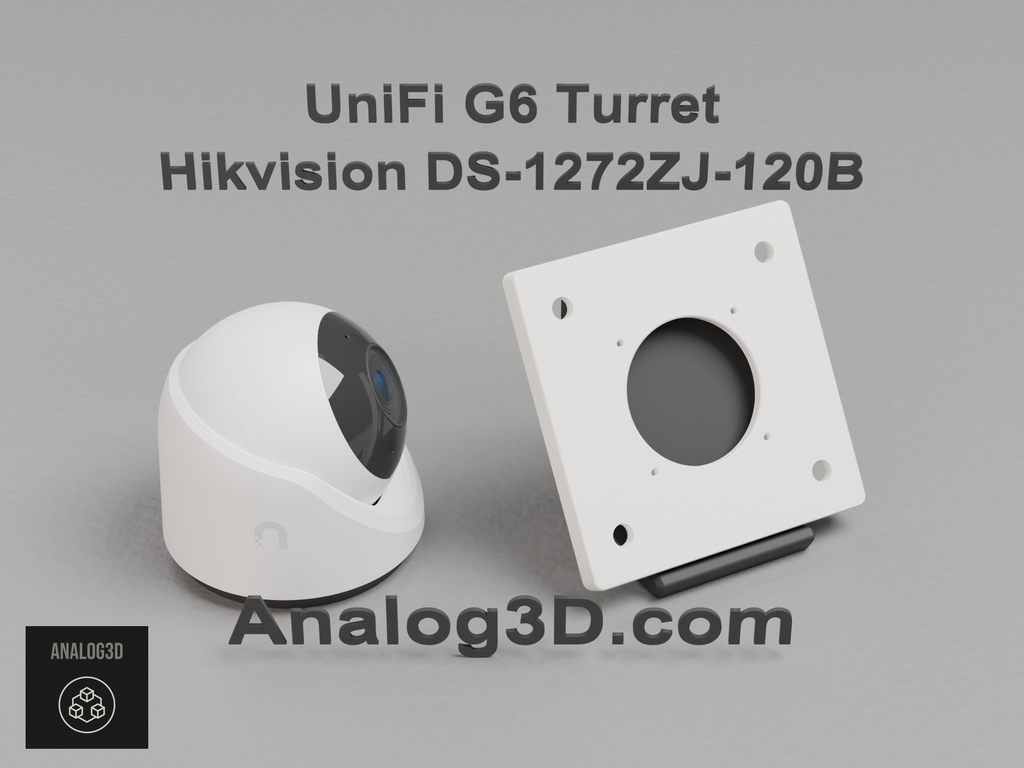 UniFi G6 Turret on the Hikvision DS-1272ZJ-120B adapter plate - white PETG
