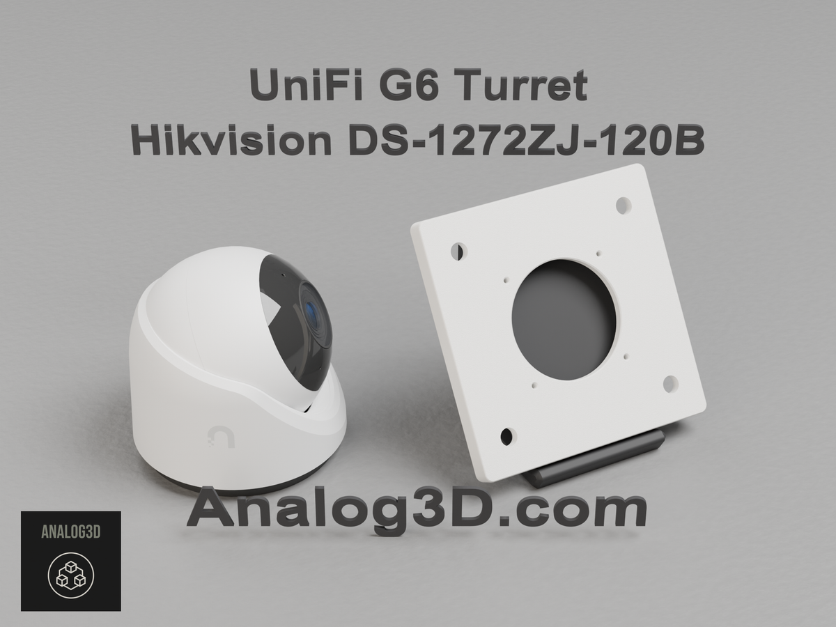 UniFi G6 Turret on the Hikvision DS-1272ZJ-120B adapter plate - white PETG
