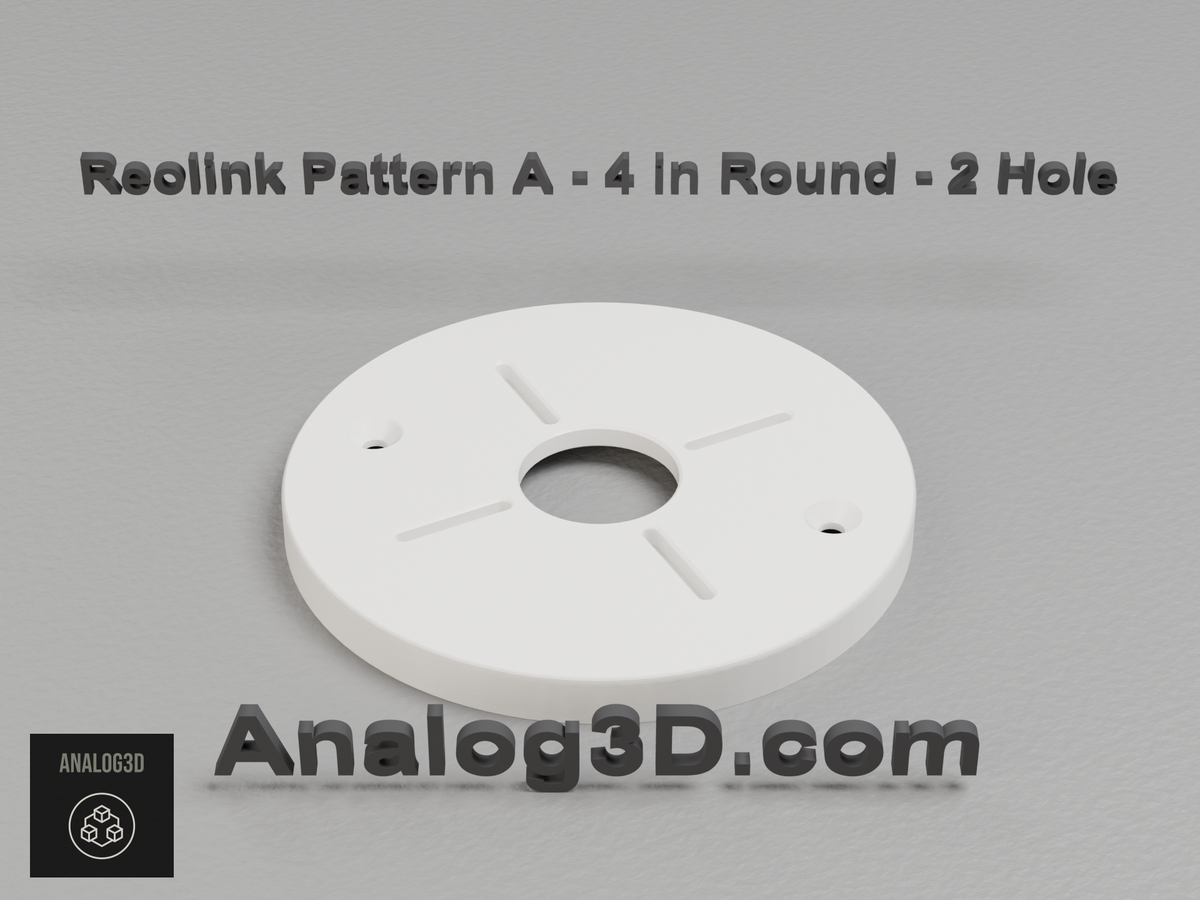 Reolink camera adapter plate for a 4 in round 2-hole box, camera side up - white PETG