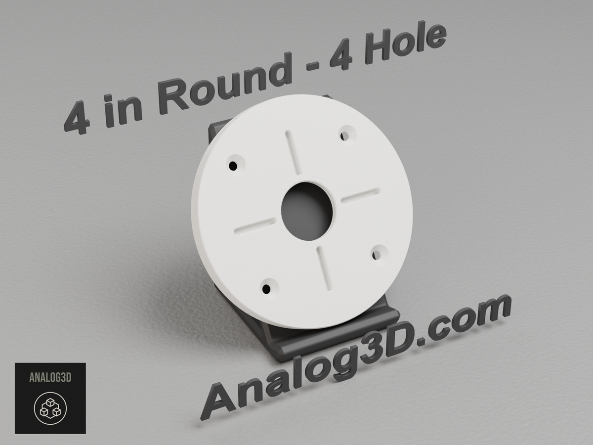 Reolink camera adapter plate for a 4 in round 4-hole box on a stand - white PETG