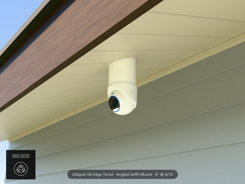 UVC-G6 Edge Turret on an angled soffit — installed scene