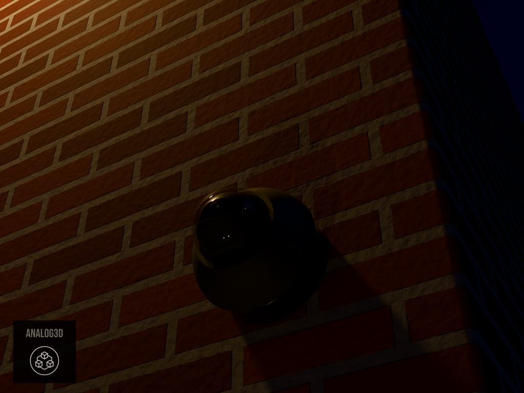 Ubiquiti UVC-G6-Pro-Dome black edition on black PETG heavy duty wall-ceiling mount on a brick wall at night