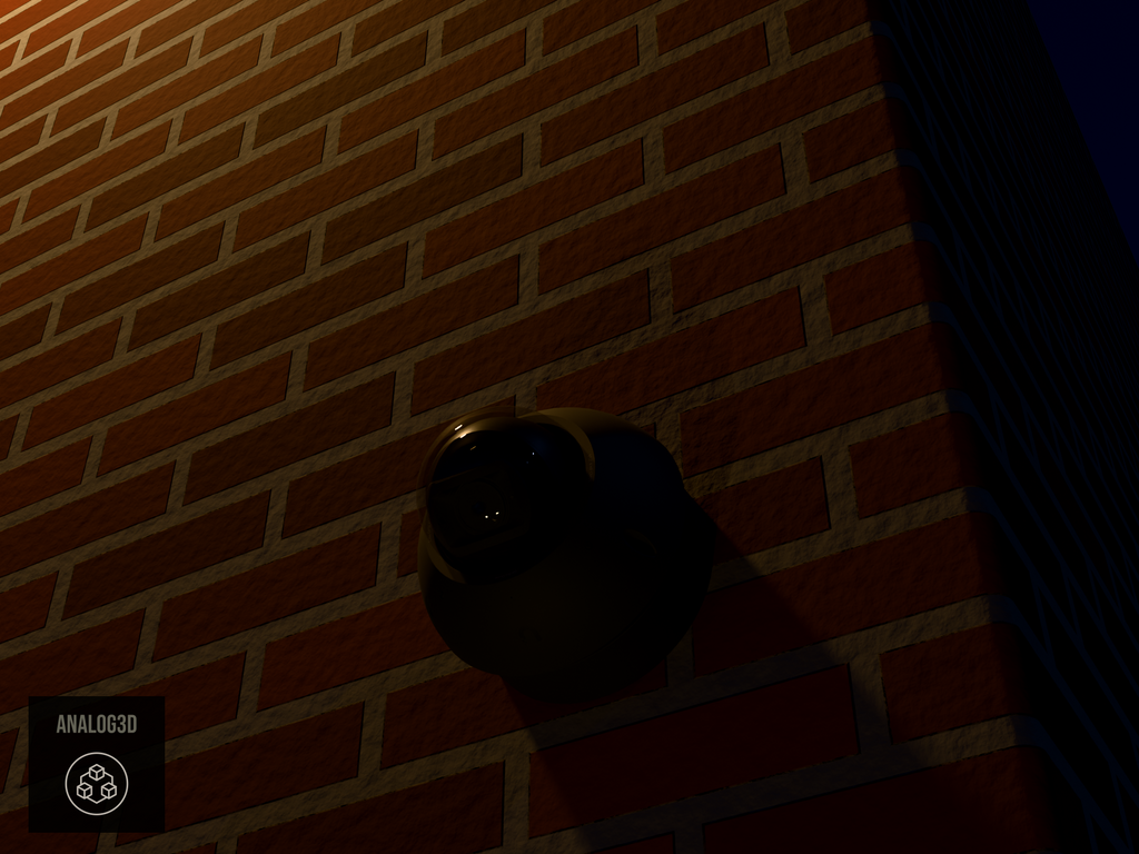 Ubiquiti UVC-G6-Pro-Dome black edition on black PETG carbon fiber heavy duty wall-ceiling mount on a brick wall at night