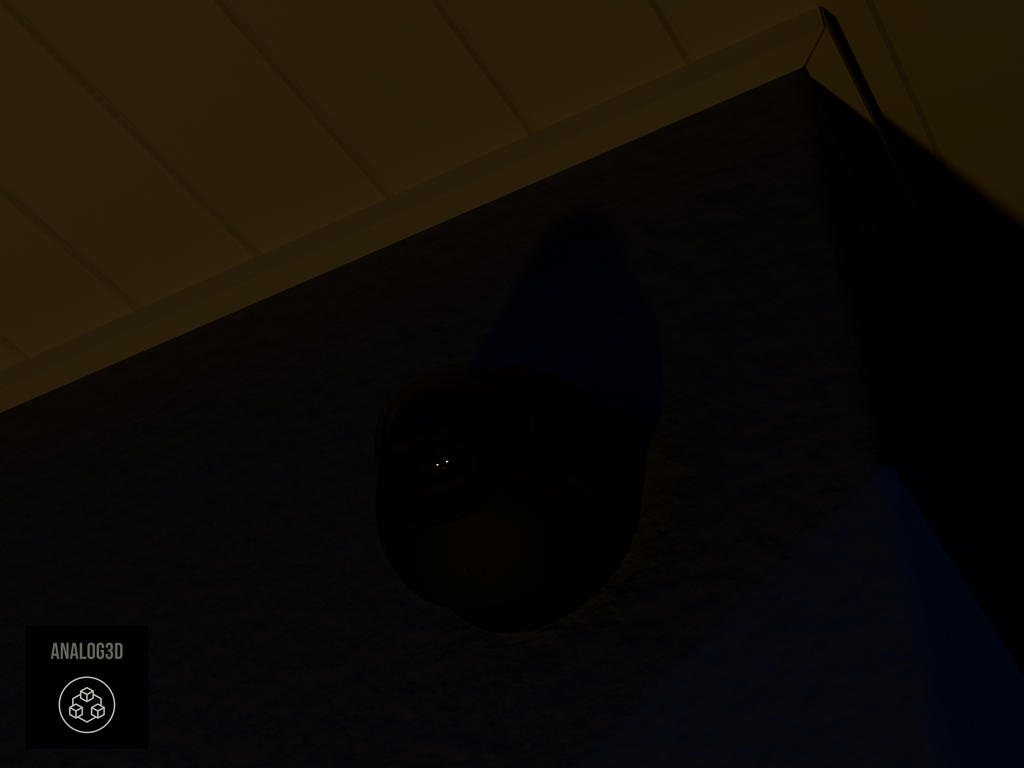 Ubiquiti UVC-G6-Pro-Dome black edition on black PETG carbon fiber heavy duty wall-ceiling mount on a stucco wall at night