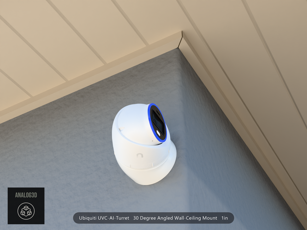 UVC-AI-Turret angled wall-ceiling mount - 30 degrees on stucco (installed scene)