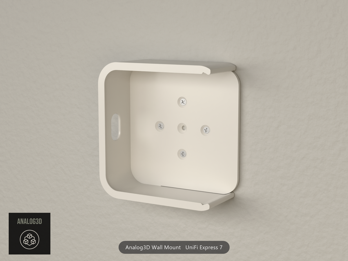 Analog3D wall mount cradle for the UniFi Express 7 screwed to drywall, router removed - White PETG