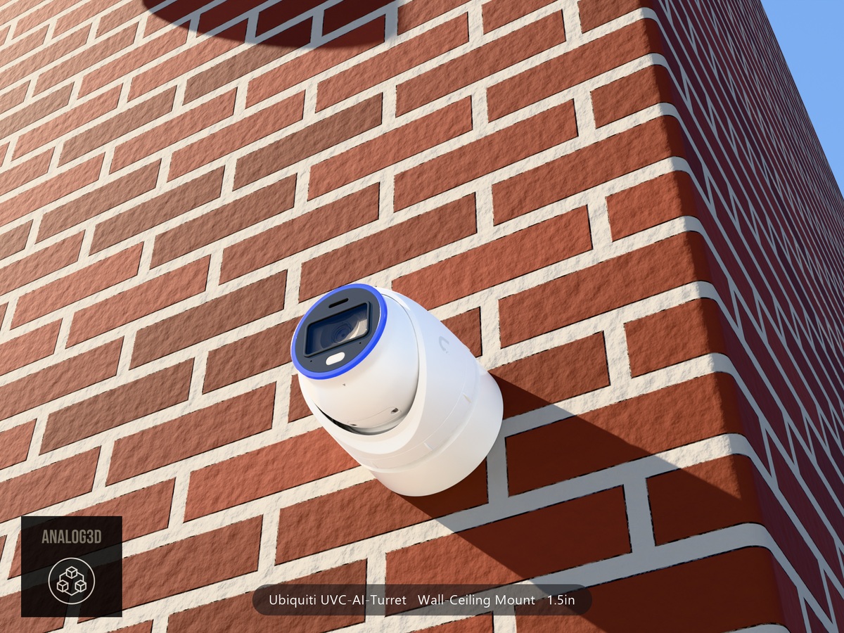 UVC-AI-Turret wall-ceiling mount - camera on brick (installed scene)