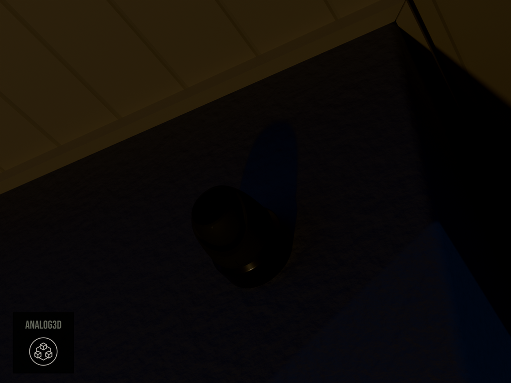 Ubiquiti UVC-G5-Turret-Ultra on black PETG wall-ceiling mount on a stucco wall at night