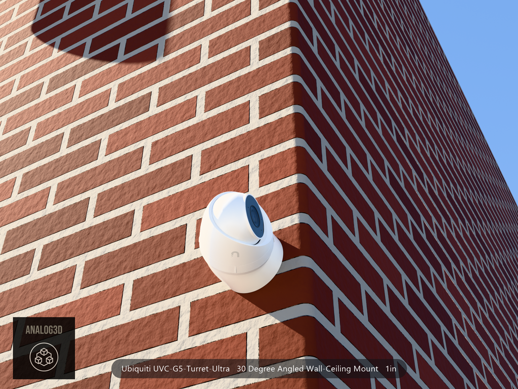 UVC-G5-Turret-Ultra angled wall-ceiling mount - 30 degrees on brick (installed scene)