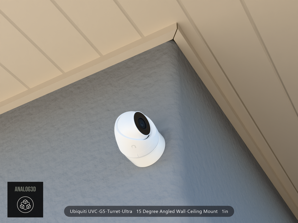 UVC-G5-Turret-Ultra angled wall-ceiling mount — 15° on stucco (installed scene)
