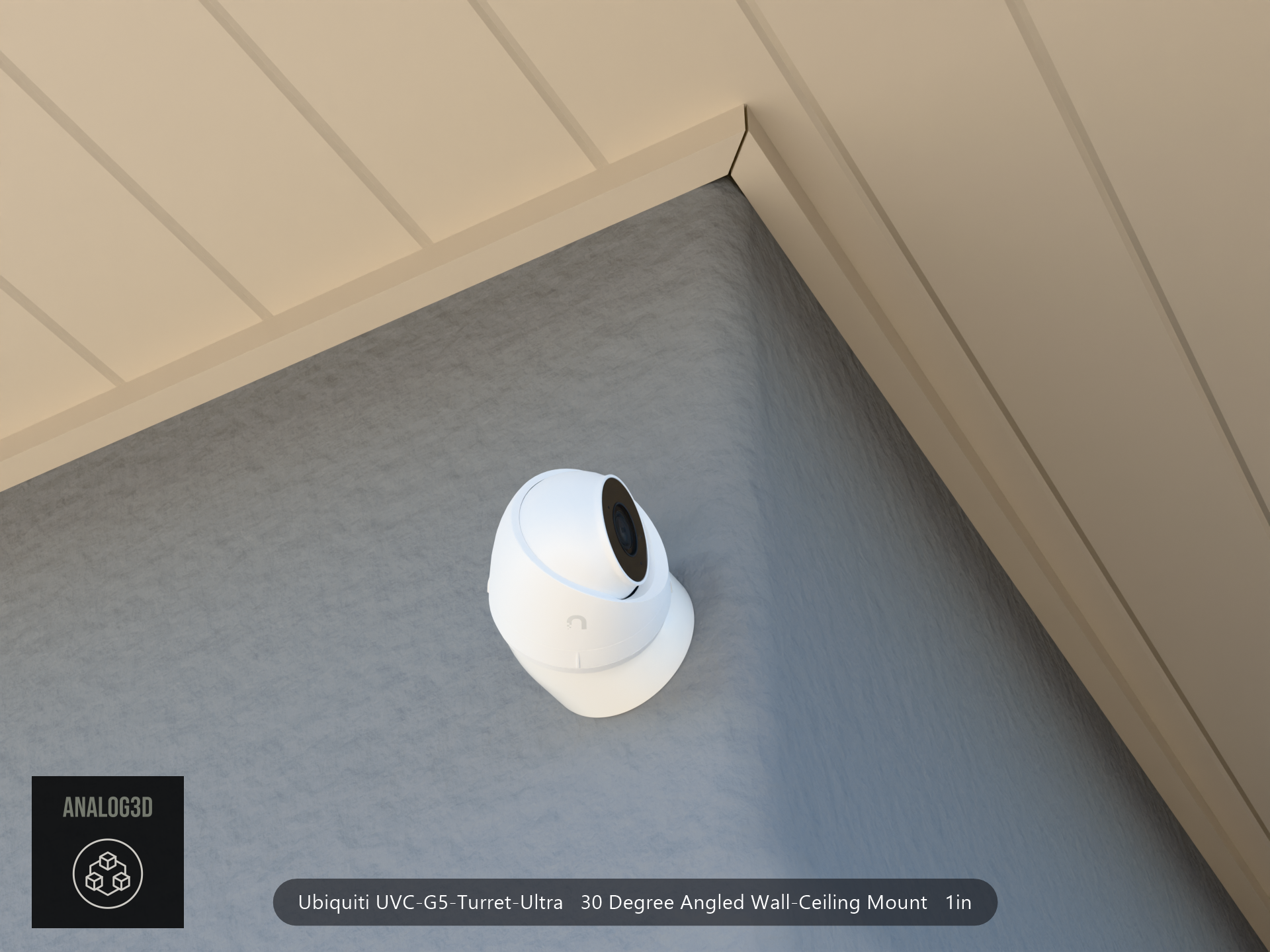 UVC-G5-Turret-Ultra angled wall-ceiling mount - 30 degrees on stucco (installed scene)