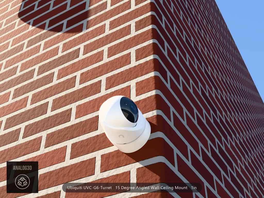 UVC-G6-Turret angled wall-ceiling mount — 15° on brick (installed scene)