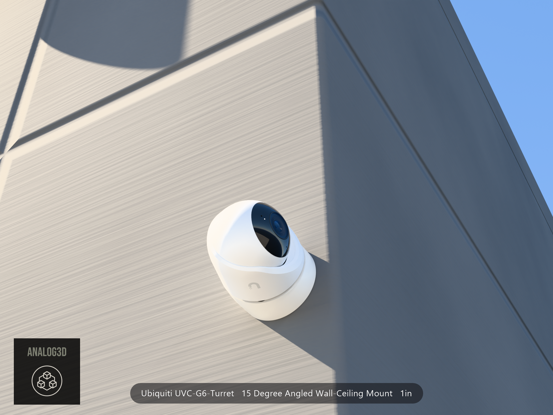 UVC-G6-Turret angled wall-ceiling mount — 15° on concrete (installed scene)
