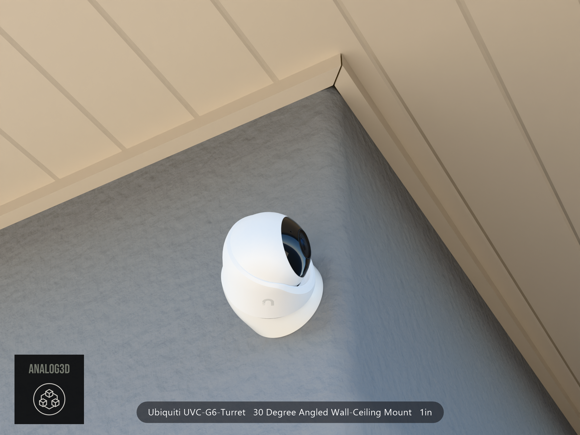 UVC-G6-Turret angled wall-ceiling mount - 30 degrees on stucco (installed scene)
