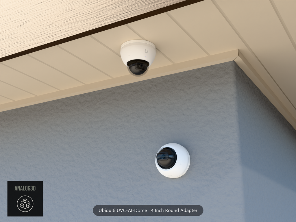 UVC-AI-Dome 4 inch round adapter plate installed on a stucco wall and soffit