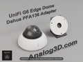 White PETG Dahua PFA136 adapter plate for the Ubiquiti UVC-G6-Edge-Dome on a display stand with the camera