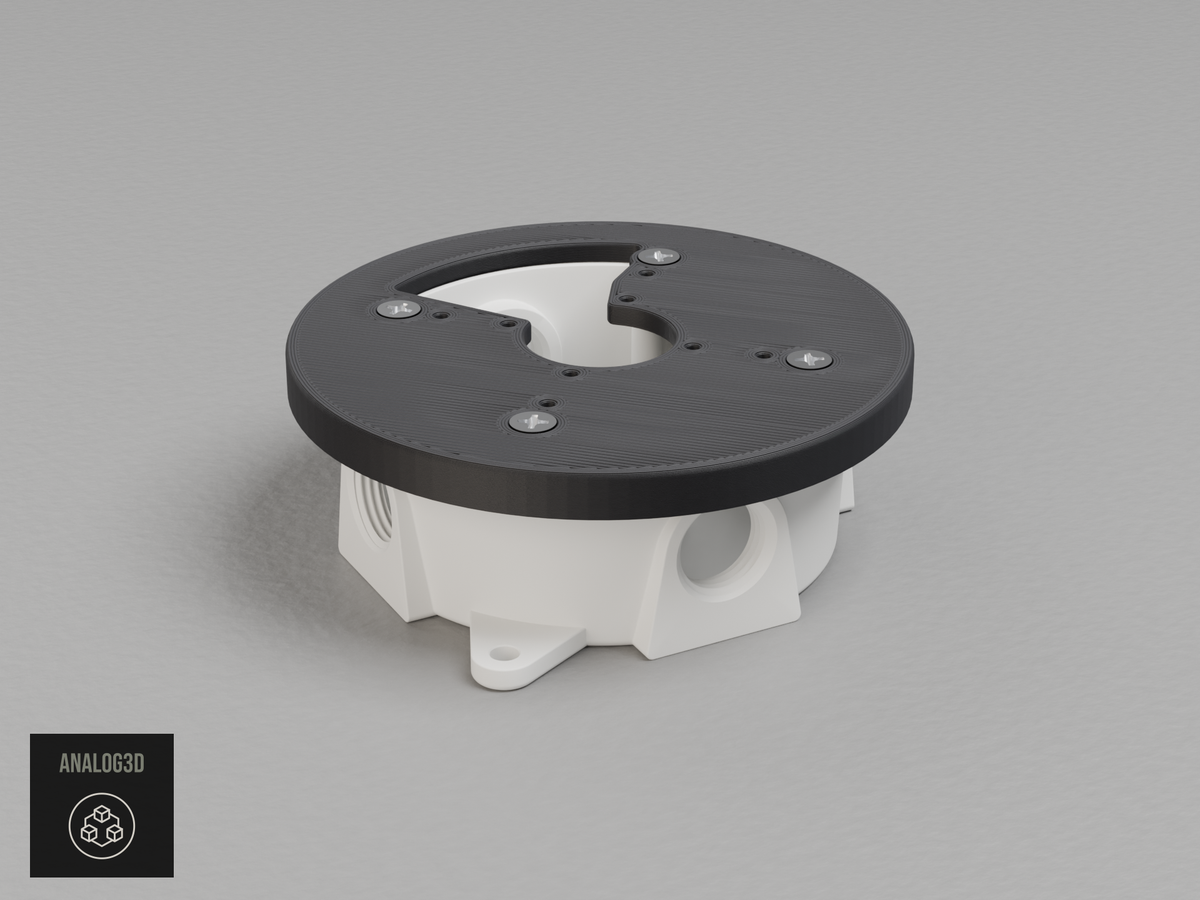 UniFi G6 Pro 360 4 Inch Round electrical box adapter - Black PETG - on a junction box