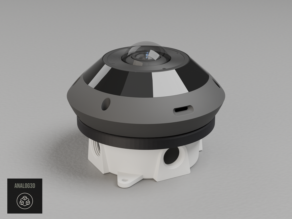 UniFi G6 Pro 360 4 Inch Round electrical box adapter - Black PETG - on a junction box with the camera and stock mounting plate