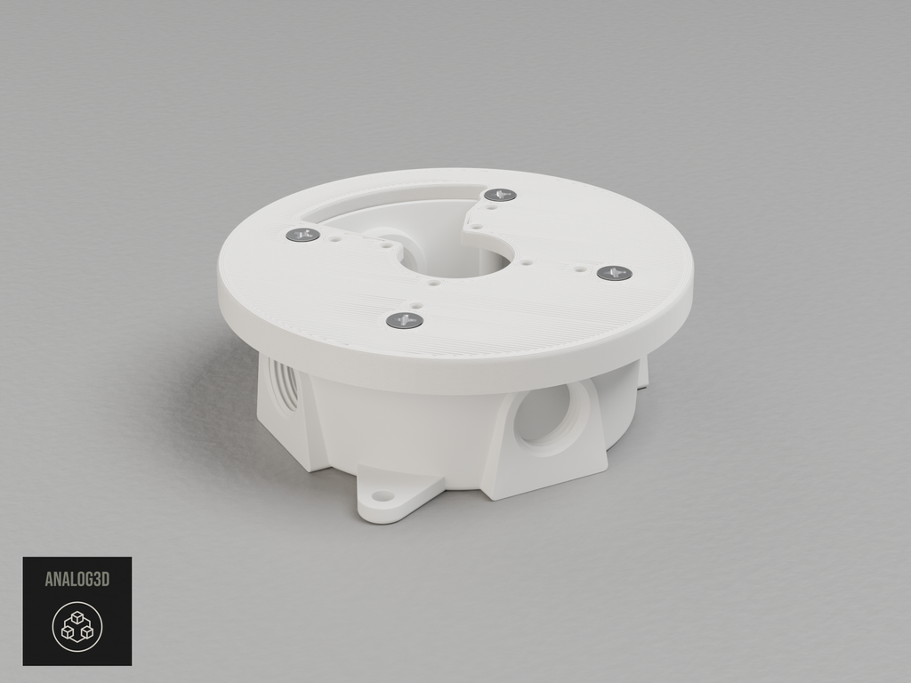 UniFi G6 Pro 360 4 Inch Round electrical box adapter - White PETG - on a junction box