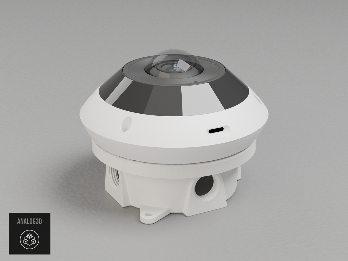 UniFi G6 Pro 360 4 Inch Round electrical box adapter - White PETG - on a junction box with the camera and stock mounting plate
