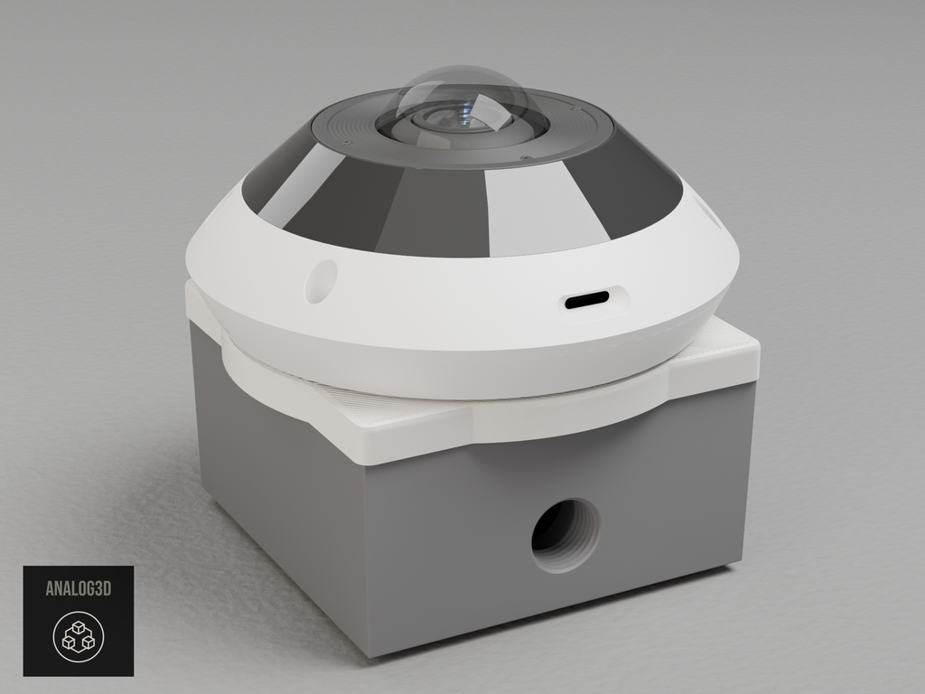 UniFi G6 Pro 360 Double Gang electrical box adapter - White PETG - on a junction box with the camera and stock mounting plate