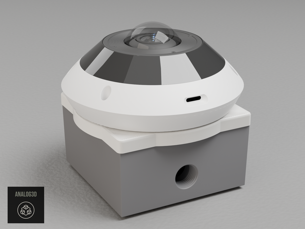 UniFi G6 Pro 360 Double Gang electrical box adapter - White PETG - on a junction box with the camera and stock mounting plate