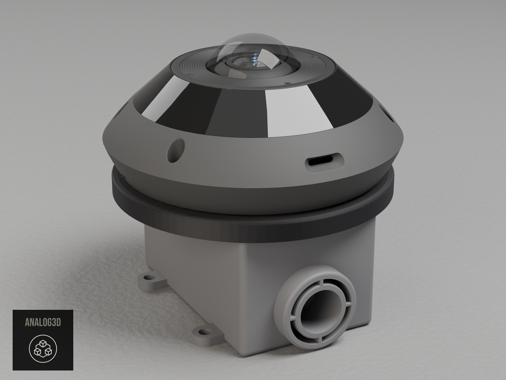 UniFi G6 Pro 360 Single Gang electrical box adapter - Black PETG - on a junction box with the camera and stock mounting plate