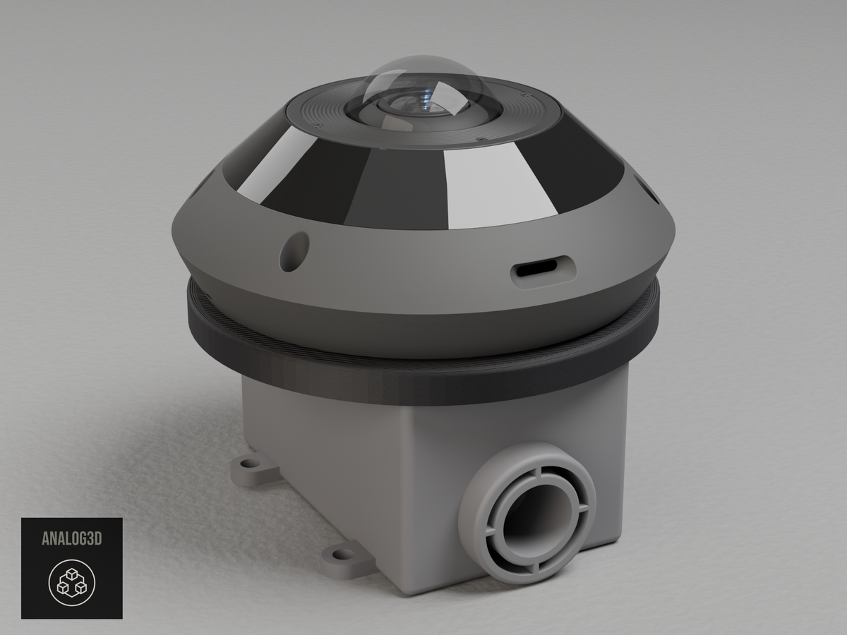 UniFi G6 Pro 360 Single Gang electrical box adapter - Black PETG - on a junction box with the camera and stock mounting plate