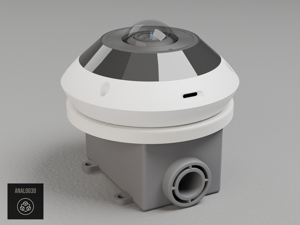 UniFi G6 Pro 360 Single Gang electrical box adapter - White PETG - on a junction box with the camera and stock mounting plate